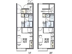 レオパレスメルベーユ 1階1Kの間取り