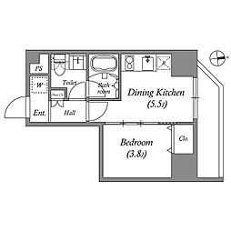 クオリタス浅草橋 13階1DKの間取り