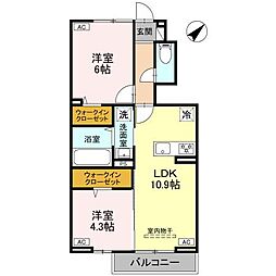 カサ・ルーナ 1階2LDKの間取り