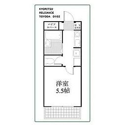 JR中央線 豊田駅 徒歩20分の賃貸マンション 1階1Kの間取り