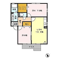 名鉄西尾線 福地駅 徒歩33分の賃貸アパート 1階2LDKの間取り