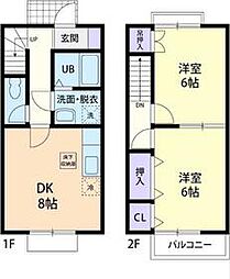 フォレストヒル　Ｂ 1階2DKの間取り