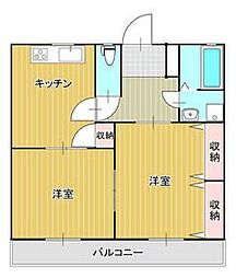 サンライズコーポ 1階2DKの間取り