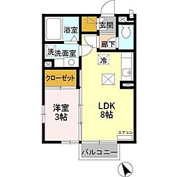 ルミエール和田橋 1階1LDKの間取り