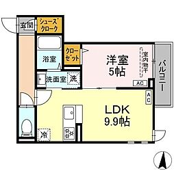 セレスティア加賀 2階1LDKの間取り
