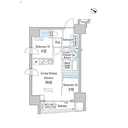 東京メトロ半蔵門線 水天宮前駅 徒歩3分の賃貸マンション 13階2LDKの間取り