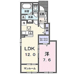 クロスサイド　アパートメントII 1階1LDKの間取り