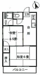 京王線 武蔵野台駅 徒歩5分の賃貸マンション 2階2DKの間取り