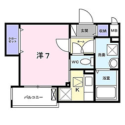 サンレーベ東垣外 1階1Kの間取り