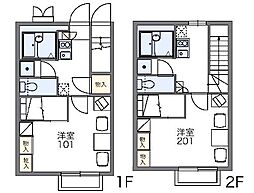 レオパレスウェーブトップ川花 1階1Kの間取り