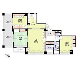 東急多摩川線 沼部駅 徒歩1分の賃貸マンション 4階3LDKの間取り