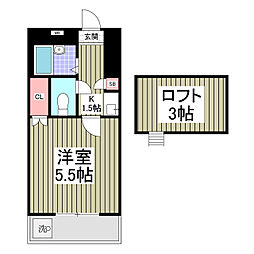 フリーダムＣ棟 2階1Kの間取り