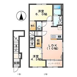 ドエル・ルピナス 2階2LDKの間取り
