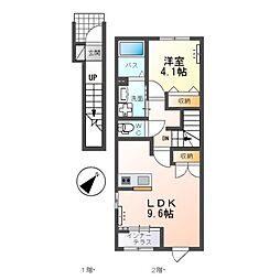 JR常磐線 勝田駅 バス22分 外野下車 徒歩13分の賃貸アパート 2階1LDKの間取り