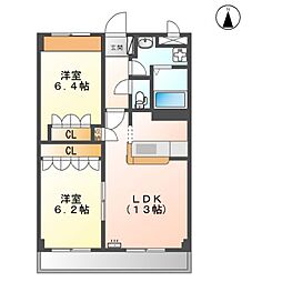 名鉄知多新線 知多奥田駅 徒歩18分の賃貸アパート 2階2LDKの間取り