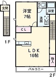 スタットアンクムB 1LDKの間取図画像