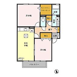 グランディア 1階2DKの間取り