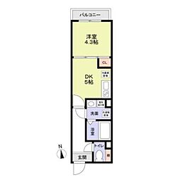 西武新宿線 東伏見駅 徒歩10分の賃貸マンション 2階1DKの間取り