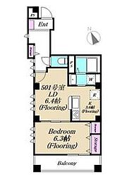 都電荒川線 向原駅 徒歩2分の賃貸マンション 5階1LDKの間取り