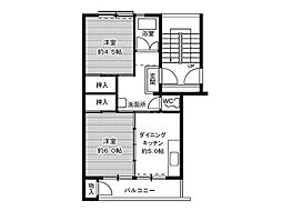 四日市あすなろう 西日野駅 徒歩29分の賃貸マンション 5階2DKの間取り