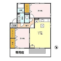 近鉄名古屋線 川原町駅 4.3kmの賃貸アパート 1階2LDKの間取り