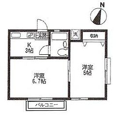 コーポ平野 2階2Kの間取り