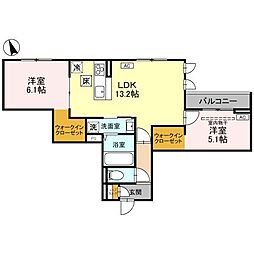 カーサ　アリエッタ 1階2LDKの間取り