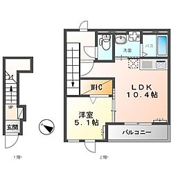 JR常磐線 荒川沖駅 3.9kmの賃貸アパート 2階1LDKの間取り