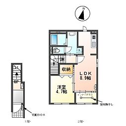 近鉄名古屋線 富吉駅 徒歩7分の賃貸アパート 2階1LDKの間取り