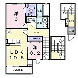 東武東上線 武蔵嵐山駅 徒歩5分の賃貸アパート 3階2LDKの間取り