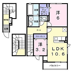 グラン・シャトー武蔵嵐山Ａ 3階2LDKの間取り