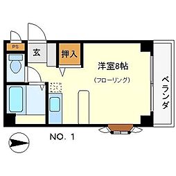 フェリシダ 3階1Kの間取り