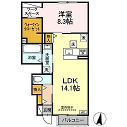 JR東海道本線 西岐阜駅 徒歩17分の賃貸アパート 1階1LDKの間取り