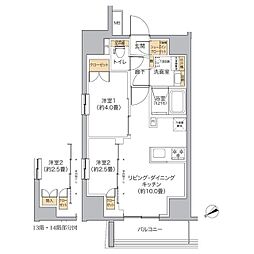 リビオメゾン新宿ｗｅｓｔ 2階2LDKの間取り
