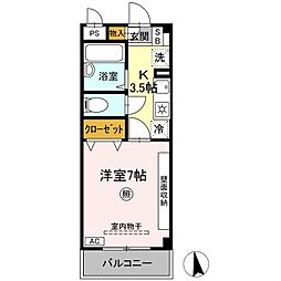 ソレーユ 2階1Kの間取り