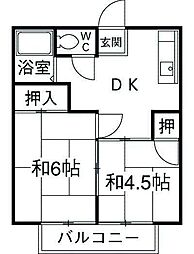 若喜ハイツ 2DKの間取図画像