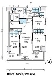 東京メトロ南北線 志茂駅 徒歩8分の賃貸マンション 9階3LDKの間取り