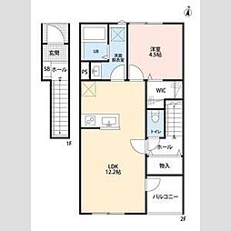 つくばエクスプレス 六町駅 徒歩23分の賃貸アパート 2階1LDKの間取り