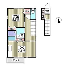 スクエア駅南B棟 1DKの間取図画像