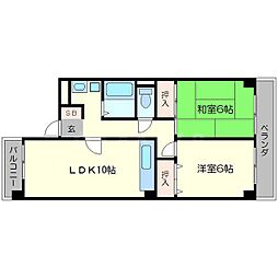 カーネルヒル 205 2階2LDKの間取り