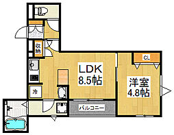 クレッシェンド20 1LDKの間取図画像