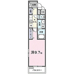 リズミン鴨宮 3階1Kの間取り