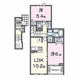 イーストフィールドII 2階2LDKの間取り