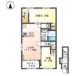 シャトー　ルボア 2階2LDKの間取り