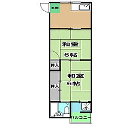 御陵ハイツ 2階2DKの間取り