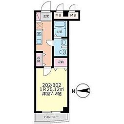 アロー坪井33番館 3階ワンルームの間取り