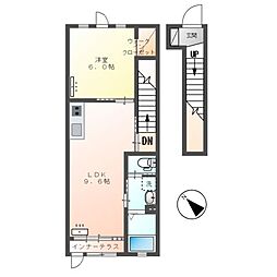 東武東上線 若葉駅 徒歩14分の賃貸アパート 2階1LDKの間取り