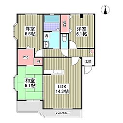セゾンハイツD 2階3LDKの間取り