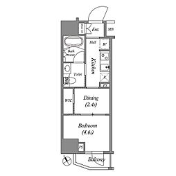東京メトロ半蔵門線 水天宮前駅 徒歩9分の賃貸マンション 13階1DKの間取り
