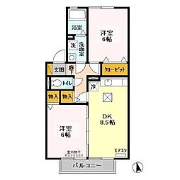 JR鹿島線 潮来駅 徒歩30分の賃貸アパート 1階2DKの間取り